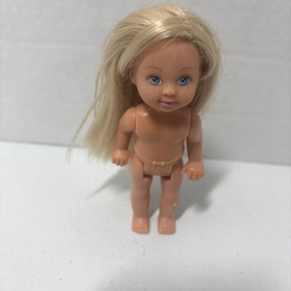 Vintage Simba Mini Doll Blonde Rooted Hair Blue Eyes 4.25" Tall Doll Only EUC